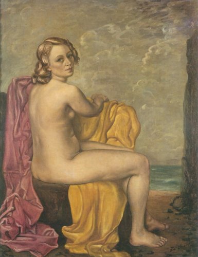 De Chirico - Nudo seduto con drappo rosa e giallo 1940