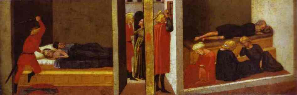 Masaccio - St. Julian Slaying His Parents. St. Nicholas Saving Three Sisters From Prostitution